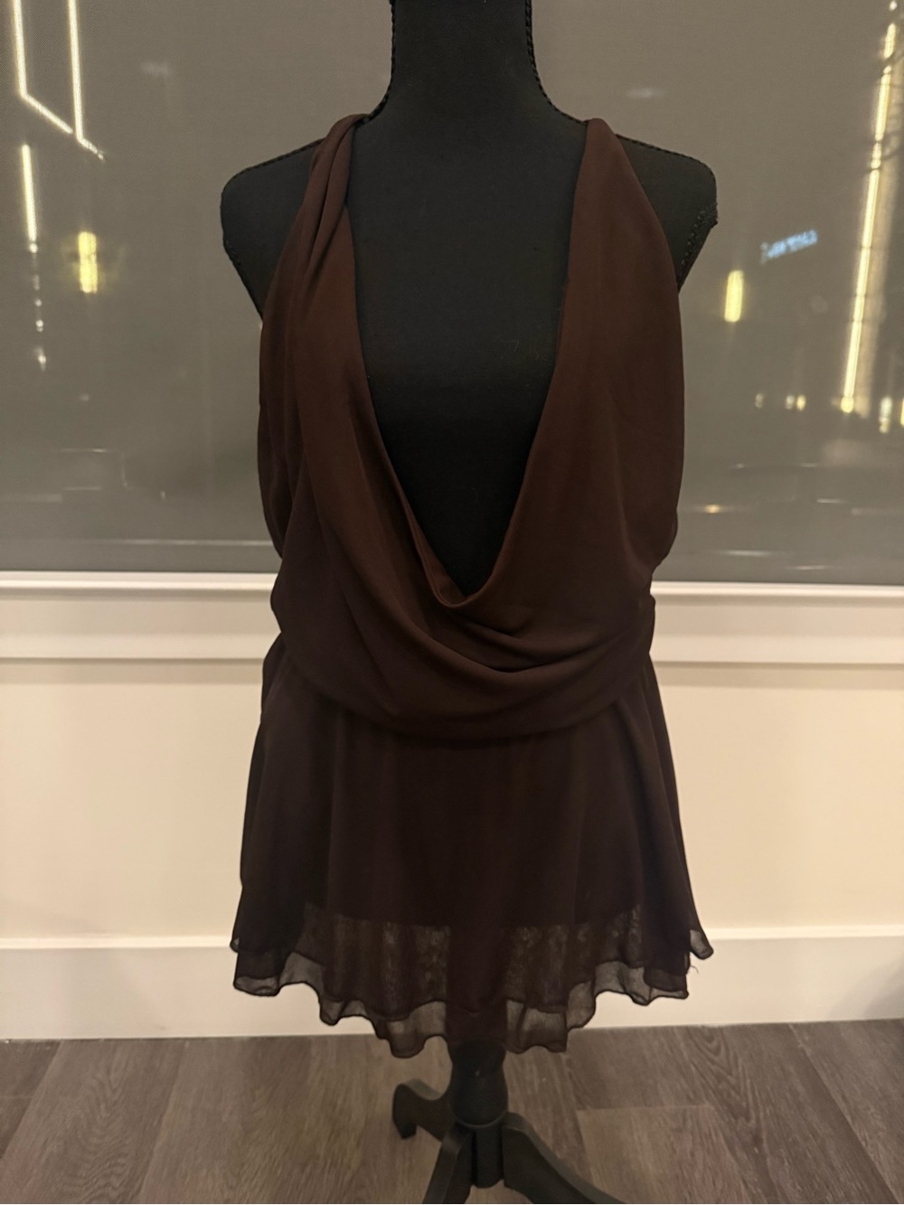 White Fox Boutique Brown Cowl Neck Mini Dress